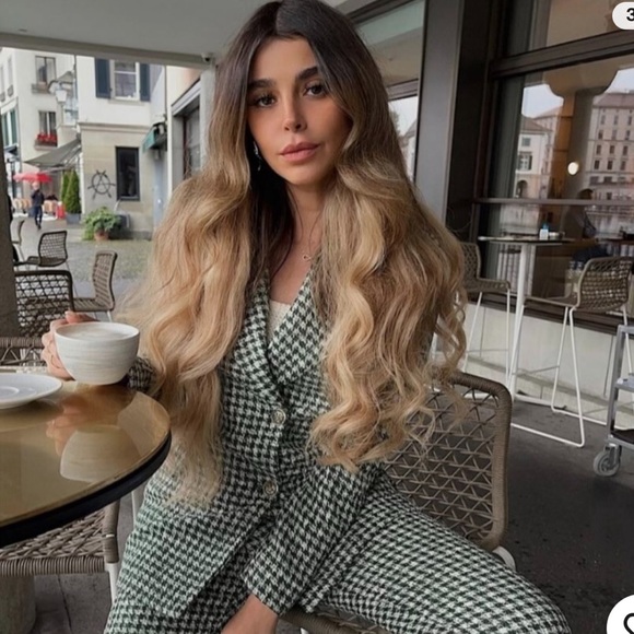 Zara Double Breasted Houndstooth Tweed Blazer Jacket Ivory Navy Green Small - Picture 4 of 14